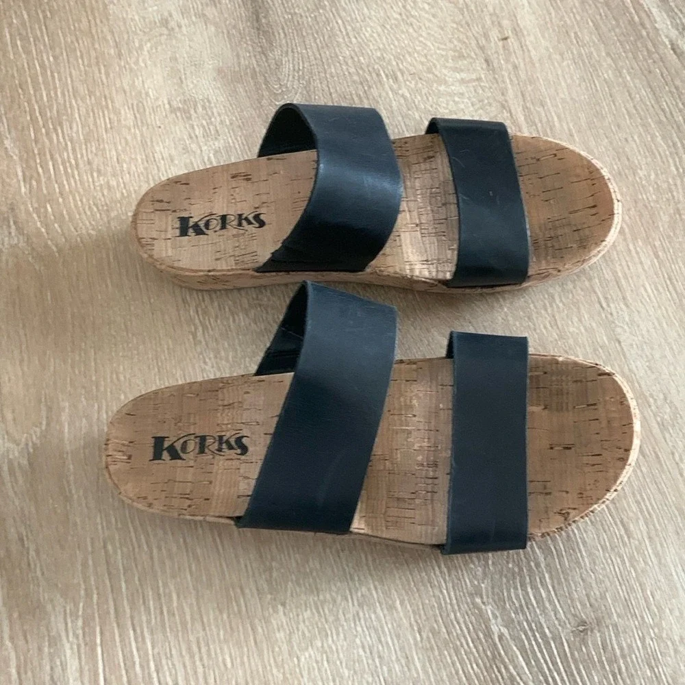 Korks Tidal Sandals Women's Size 8.5 M Shoes Slides Double Strap Black Leather